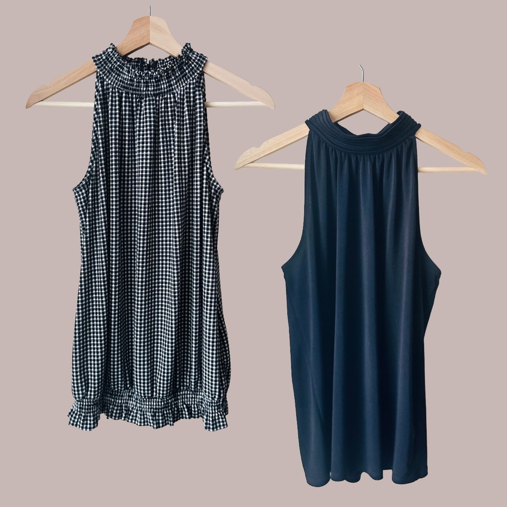 Adrianna Papell Bundle of Two‎ High Neck Sleeveless Tops Black & Gingham Medium